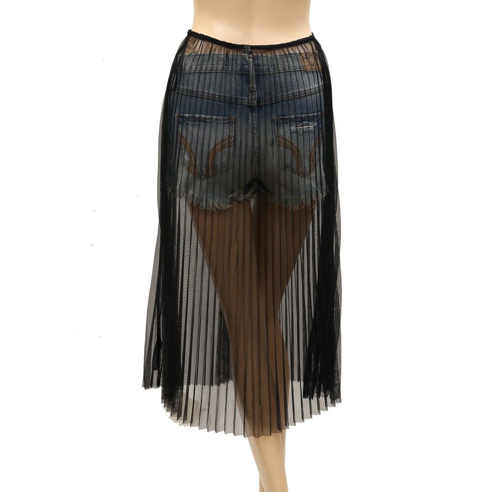 By Anthropologie Sunburst Pleated Sheer Midi Skirt Pull-On Black Solid XL 287491 - Picture 8 of 10